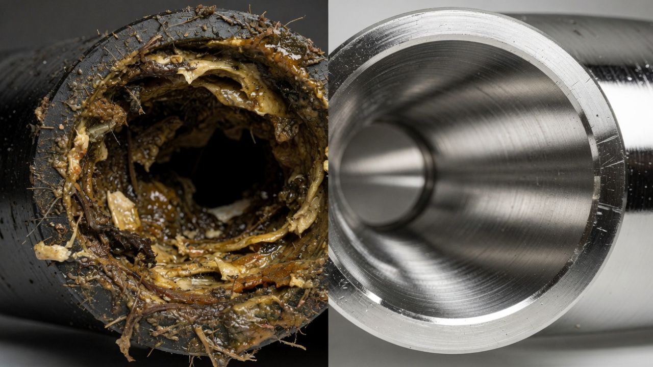 Resultado de desentupimento de tubulação: antes e depois, GeralTec Ribeirão Preto